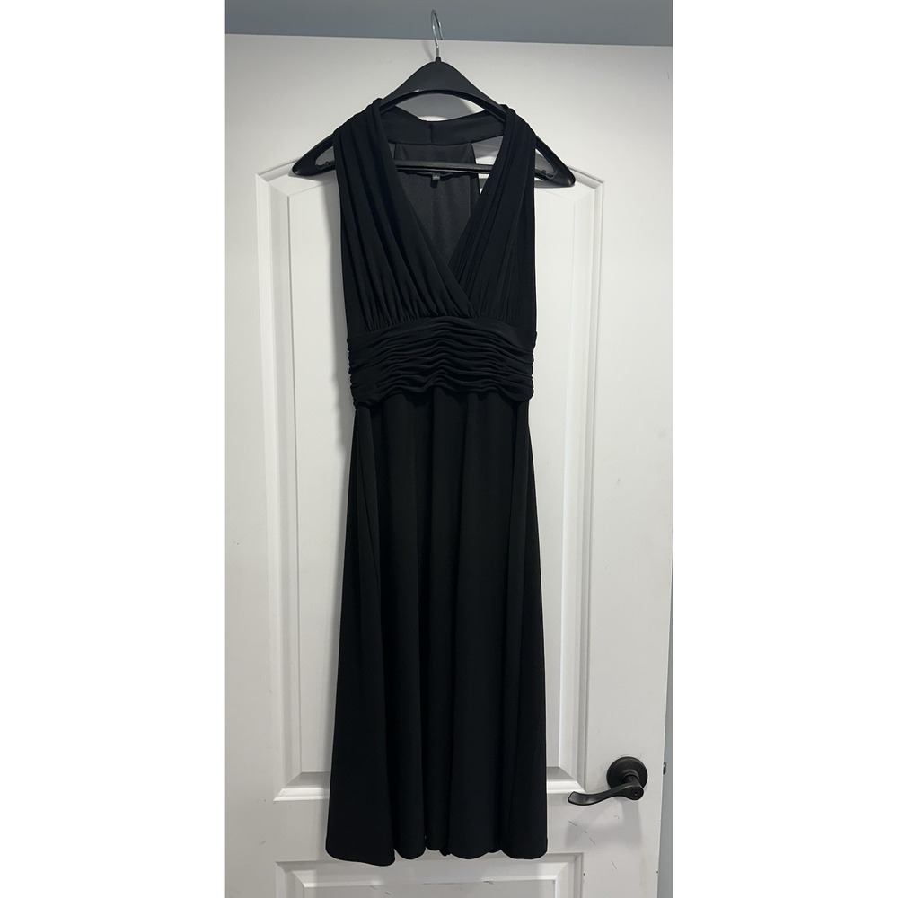 Jones New York Women Black Solid Sleeveless V-Neck Ruched Cocktail Dress Size 4